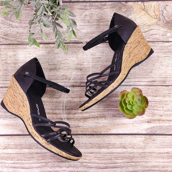 Teva Shoes - Teva Riviera Wedges Black 9 Leather Strap Comfort